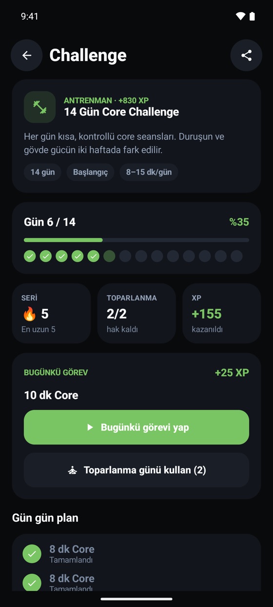 Challenge detayı ve bugünkü görev