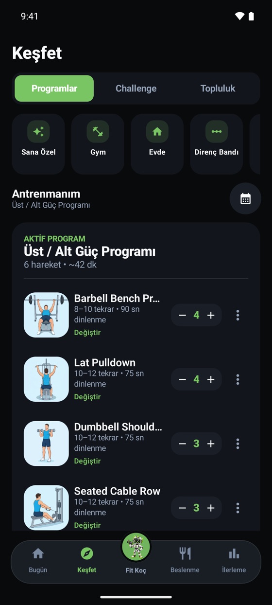 Antrenman programı: altı hareket ve animasyonlu önizlemeler